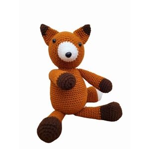 Crocheted Red Fox Plush Doll 15.5" Hand Knit - MUZ Cozy Handcrafted Originals